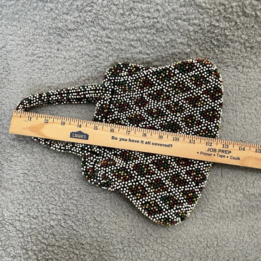 Vintage Purse Black Multicolored Beaded Cloth Clutch Handbag Hong Kong Fun Color